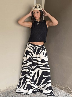 Falda Caliza Crema con Negro